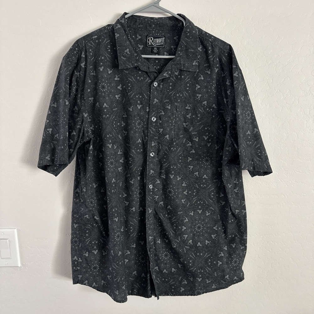 Retrofit Black Patterned Men's Shirt